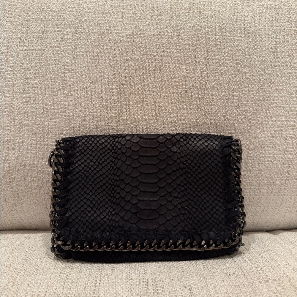 Authentic Leather Clutch and Crossbody Bag - Navy Chain-Trimmed Women's Bag